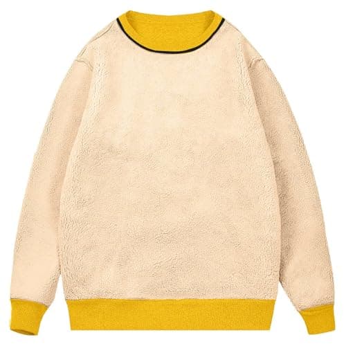 Mens Sweatshirts Warm Fleece Jumpers Sherpa Lined Pullover Sweater Classic Winter Sweatshirt Mens Fleece Lined Sweatshirts Warm Jumper Winter Crewneck Sweater Thermal Pullover Yellow — view 3