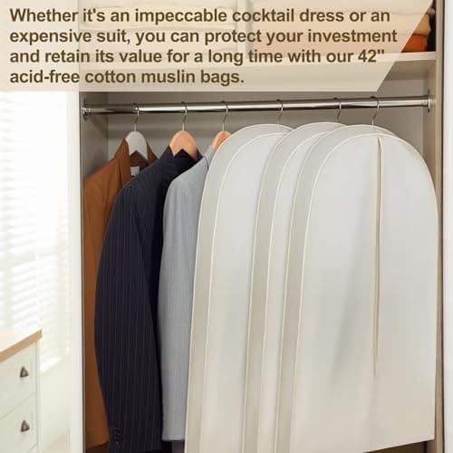 GliCraft Acid Free Cotton Muslin Suit Garment Bag Long Dress Suit Storage Box Closet Organizer for Suits, Coats, Travel Bag, 42 Inch, Cotton — view 6