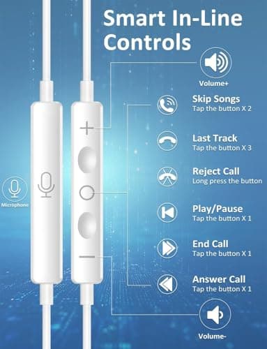 2 Pack USB C Headphones for iPhone 17 16 15 Pro Max, Type C Earphones with Microphone & Remote Control Noise Cancelling Wired Earbuds USB C Earphone for Samsung S24 S23 S22 S21 Ultra, Pixel 8 9, White — view 3