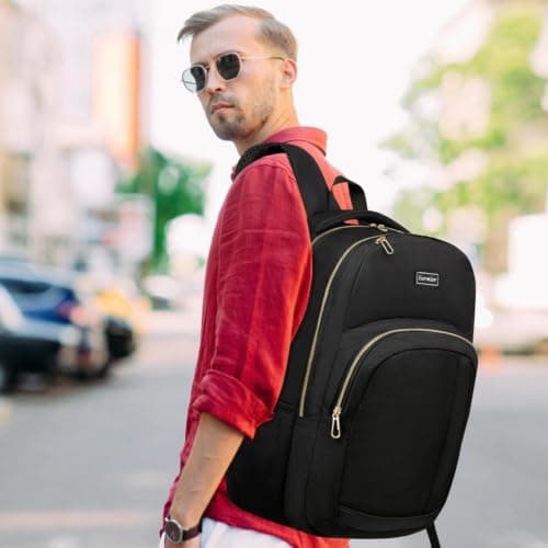 Men's School Backpack for 15.6 Inch Laptop Backpack Work Waterproof Business Daypacks Boys Teenagers with USB Charging Port, black gold, 15,6 zoll, Modern — view 2