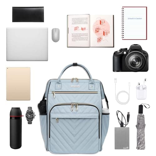 VANKEAN Laptop Backpack Women, 17.3 Inch Backpacks College Work Light Blue — view 5