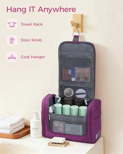 Large Hanging Toiletry Wash Bag Travel Makeup Cosmetic Organizer for Men Women by WANDF (Denim Purple) — view 6