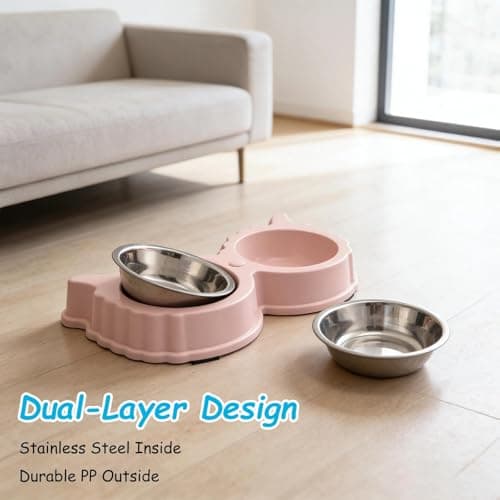 3Pcs Double Cat Bowl Set with Stand, Stainless Steel Pet Food Water Bowls — view 4
