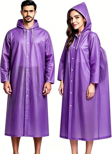 JXJIUA Rain Poncho Raincoats for Adults Men/Women, 2 Pack Reusable Rain Jacket Rainwear with Hoods and Sleeves, Waterproof for Emergency, Outdoors, Camping(Purple)