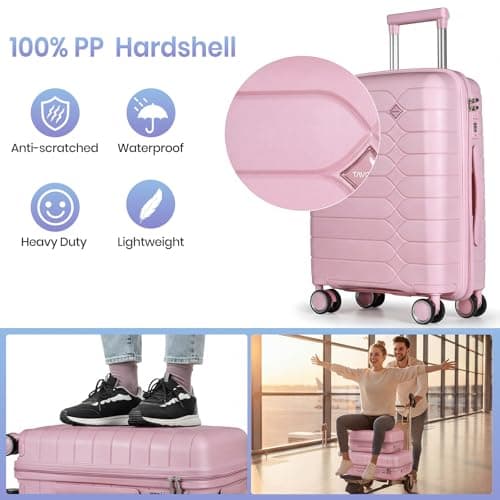 H.yeed Cabin Suitcase 55x40x20cm Cabin Luggage 20 inch Hard Shell Suitcase PP Lightweight Carry On Luggage with Spinner Wheels Approved for Ryanair EasyJet (Pink, 20 inch) — view 3