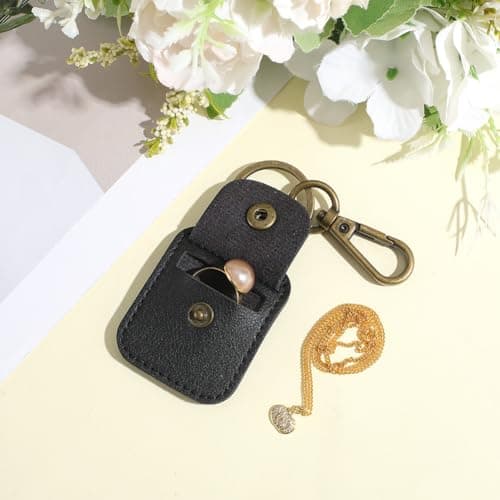 CRASPIRE Black Leather Ring Holder Keychain Portable Rings Storage Pouchs — view 3