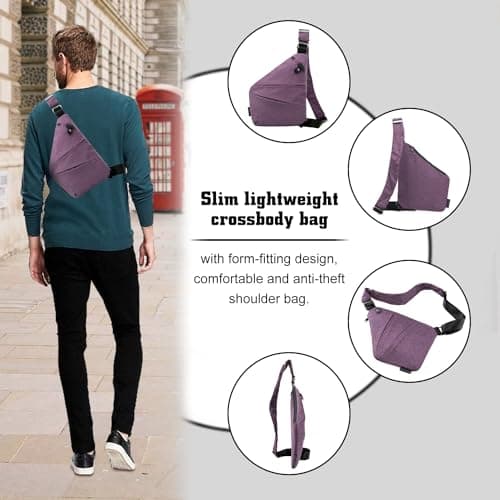 GDOKKNY Anti Theft Crossbody Bag for Women Personal Flex Travel Bag Anti-Theft Cross Body Bag Sling Chest Bag for Men （Purple） — view 4
