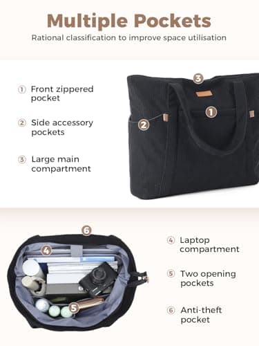 Lekespring Laptop Tote Bag for Women - Large Capacity Shoulder Bag with Zip and Pocket for College School Work Travel Shopping(Black) — view 4