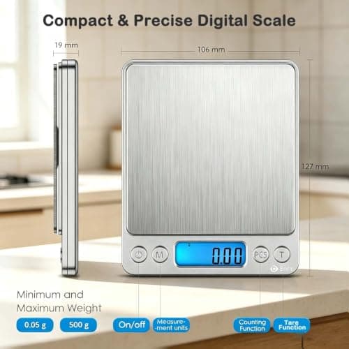 Criacr Digital Pocket Scales, 500g High-precision Kitchen Food Scales, Stainless Steel Jewelry Scales with Two Trays, Back-Lit LCD Display, 0.01g Precision, Tare and PCS Features, Batteries Included — view 4