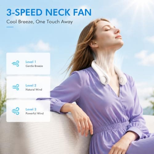 Neck Fan 230g Lightweight Bladeless USB Rechargeable 3 Speeds (White) — view 4