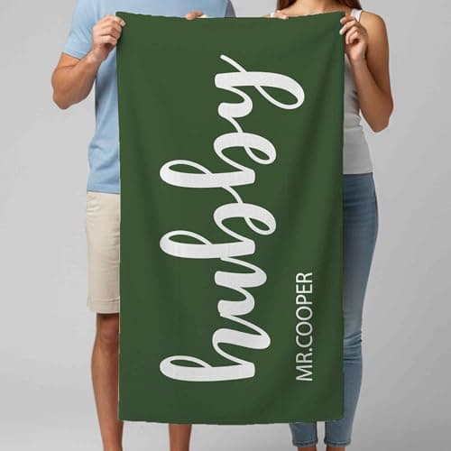 Print Maniacs Personalised Hubby and Wifey Beach Towel with Custom Name Microfibre Towel Large Quick Dry Lightweight Travel Towel Honeymoon Holiday Pool Gym Spa — view 6