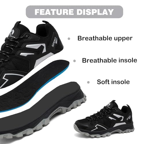 Mufanton Hiking Boots Mens Walking Boots Non-Slip Outdoor Mountain Trekking Shoes Lightweight Travelling Backpacking Camping Footwear Sneaker,Black Silver,EU44 — view 4