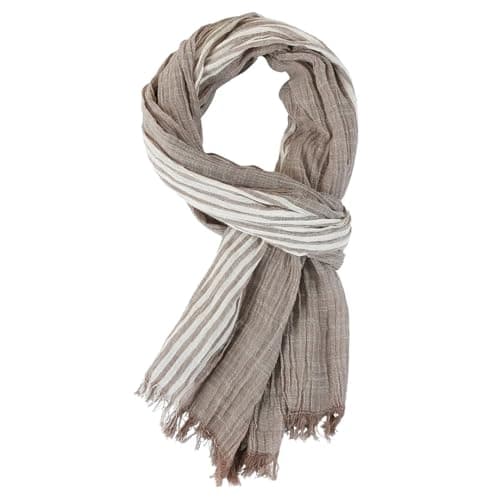 REHJJDFD Men Striped Cotton Linen Scarf Male Warm Tassel Scarves Shawl Dark Gray — view 3