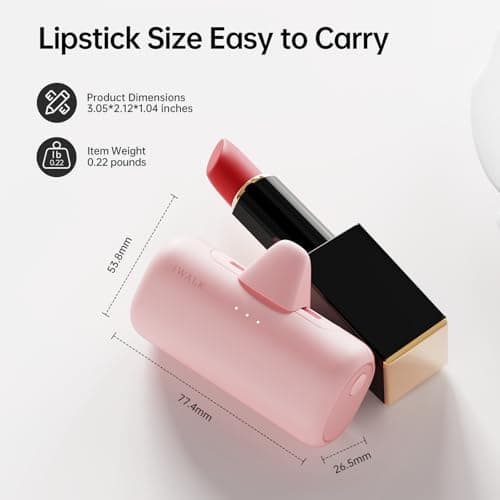 iWALK 5500mAh Portable Charger, 20W Fast Charging Power Bank with Built-in USB-C & Lightning Connectors, Mini Plug-in Battery Pack for iPhone 17/16/15/14/13/12, Android Phones & AirPods, Pink — view 4