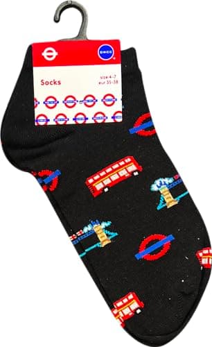 Licensed London Underground Ladies Trainer Socks – 2 Style Set, Iconic London Bus & Underground Designs, Soft Comfortable Acrylic Socks, UK Size 4-7, British London Souvenir Gift (TFL6314, Acrylic) — view 3