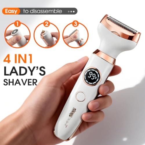DSP 4 in 1 Electric Razor for Women, Rechargeable Ladies Shaver with LED Display & Fast Charging, Electric Trimmer for Face Body Legs Bikini, Portable Grooming Kit for Family — view 3