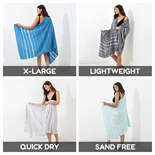 Turkish Beach Towel - 100x180cm Large Turkish Hammam Peshtemal Towel - Super Absorbent, Quick Dry, Sand Free, Lightweight, Compact Towels for Swimming, Bath, Yoga Gym, Sauna and Travel (Black) — view 4