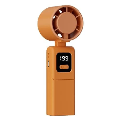 WJCYYDS Hand Held Fan,Portable Handheld USB Rechargeable Fans with 199 Speeds,Battery Operated Mini Fan Foldable Desk Desktop Fans with LED Display for Home Office Bedroom Outdoor Travel (Orange)