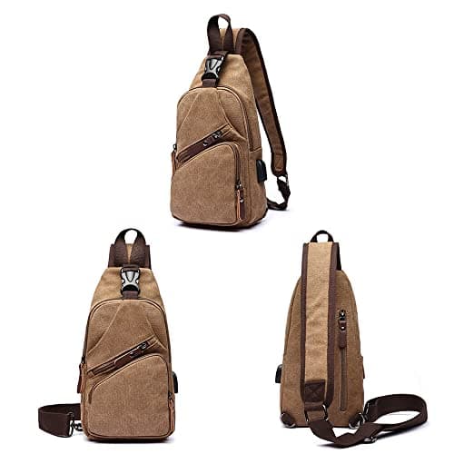 WTiger Canvas Sling Bag Crossbody Backpack Shoulder Casual Rucksack for Men Women Outdoor Cycling Hiking Travel Fishing Shopping trekking Coffee — view 2