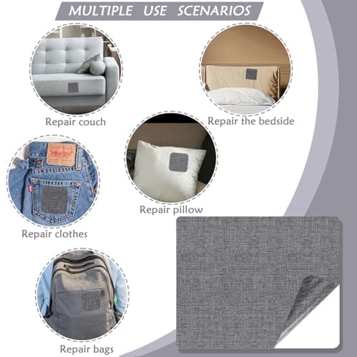 2 Pcs Self-Adhesive Canvas Repair Patch, 11x8 inch Waterproof Fabric Patches Linen Canvas Repair Kit for Sofas, Tents, Furniture, Awnings, Car Seats (Grey) — view 3