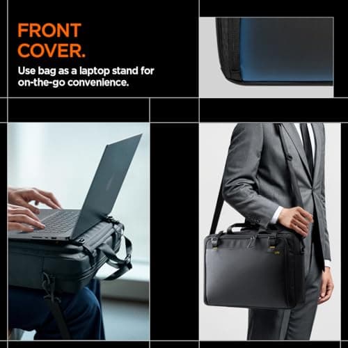 Spigen Life Klasden Laptop Shoulder Bag for Men, Slim 16 inches Laptop Briefcase, Business Travel Office Bag with Crossbody Luggage Strap for MacBook Pro/Air Lenovo, Samsung, HP, Dell and More - Black — view 6