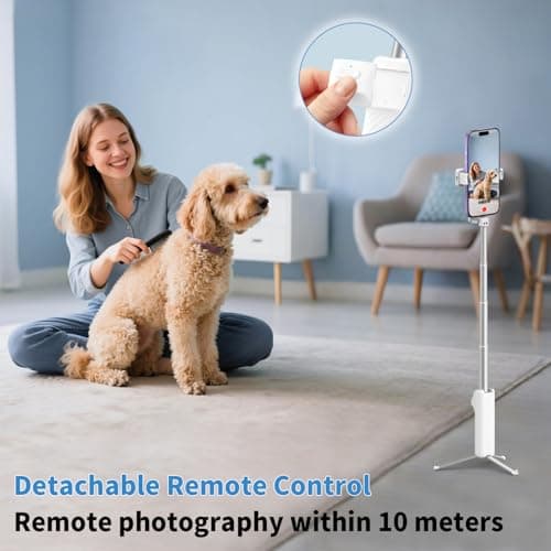 yAyusi Extendable Mini Selfie Stick Tripod with Remote, Pocket Size Portable Tripod for iPhone, Small Compact Phone Selfie Stick Tripods Mount for Travel/Vlog/Video Recording/Live Streaming (White) — view 6