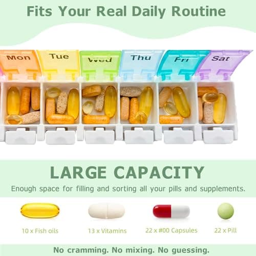 Portable Weekly Pill Box Organiser Push Button Pop Open Lids — view 4
