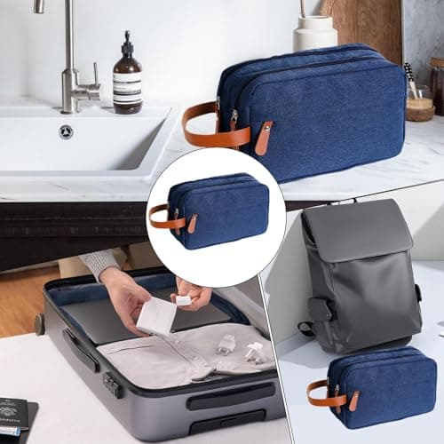 Toilet Luggage - Waterproof Shaving Kit, Portable Cosmetic Organizer, Department Space, Storage, Easy Carrying Handle | Compact Bathroom Accessories For Brush Tools Grooming Holiday Travel, Navy Blue — view 4