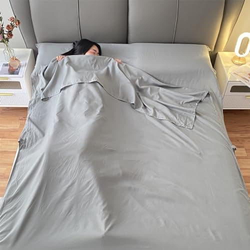 Sleeping Bag Liner, Lightweight Sleeping Bag 210 x 115 cm, Cotton Feel Travel Sheet With Pillow Slot for Camping, Hiking, Hostels & One Of Your Backpacking Essentials — view 5
