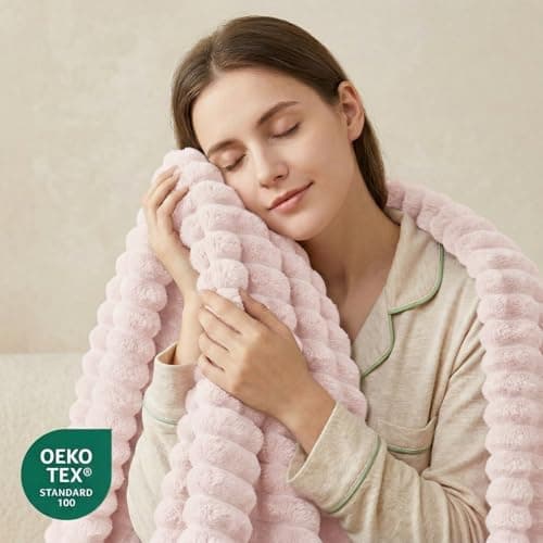 WAVVE Pink Blanket - Single Fluffy Striped Fleece Throw for Sofa, Bed, Couch, Lightweight Fuzzy Warm Decorative Throw for Women Girls, 130x150 cm — view 2