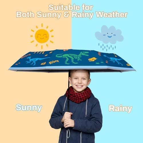omedecal Automatic Folding Umbrella for Kids Girls & Boys, Dinosaur — view 2