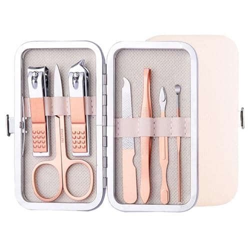 DOETYD 7 in 1 Manicure Set Professional Nail Clipper Nail Scissors Stainless Steel Nail Care Tool Eyebrow Grooming Kit Portable Travel Pedicure Kit with Luxurious Leather Case for Men & Women
