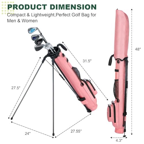 MAZEL Golf Stand Bag 2 Way Divider 2 Pockets,Adjustable Shoulder Straps,Superior 900D Nylon Lightweight Material Pencil Golf Bag for Men Women (Pink) — view 3