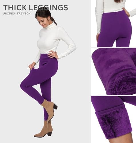 FUTURO FASHION Ladies Fur Lined Thick Leggings Thermal Fleece Lined Leggings Women Cozy Casual Warm Stretchy Mid Waist and High Waist Polar Trousers Pants I Sizes S-3XL Turquoise — view 4