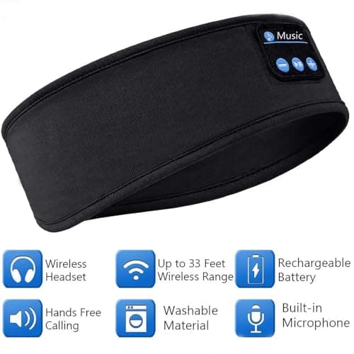 WESEN Sleep Headphones, Soft Headband for Sleeping and Sport, Wireless Headband with Stereo Speakers, Bluetooth Music Headphones with Microphone for Dad/Mom/Her/Him/Travel/Running (Black) — view 2