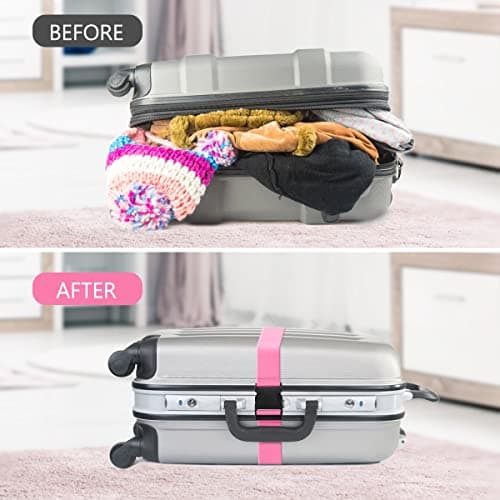 Luggage Straps, 4 Pack Suitcase Straps with Luggage Tags, Adjustable Bag Straps with Quick Release Buckle, Non-Slip Security Belts Travel Accessories for All Suitcase Baggage(Blue & Pink) — view 4