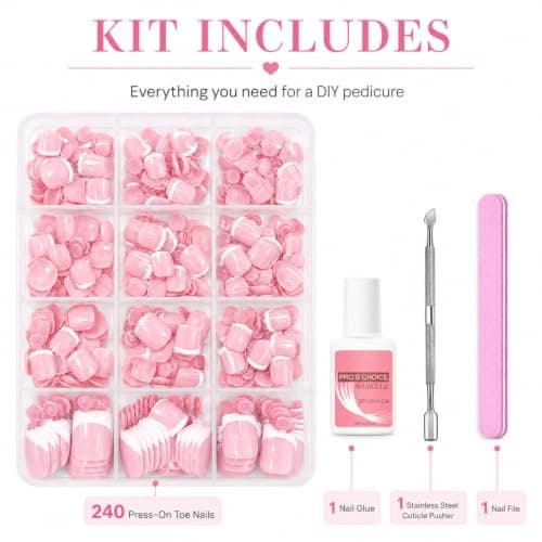 False Toenails, Stick On Toenails, 240PCS, Pink, Short Square, With Glue — view 4