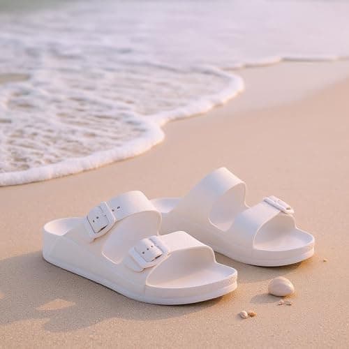 VIVASHOES Women’s Double Buckle EVA Sandals – Lightweight Waterproof Adjustable Slides with Arch Support for Summer, Beach, Pool & Daily Wear – True to Size Good for Wide Fit – White 6 — view 4