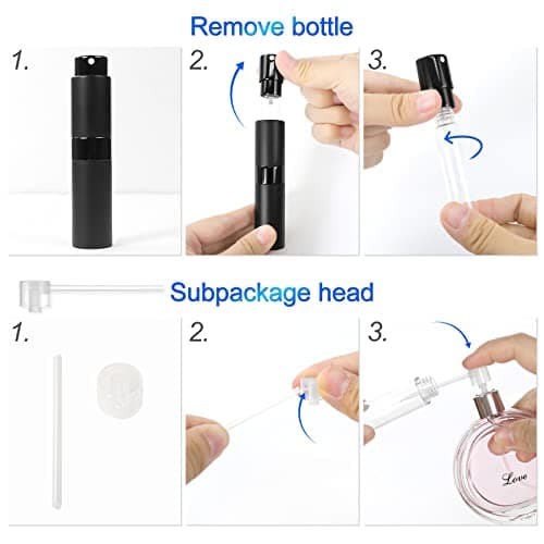 Redamancy Perfume Spray Bottle, 8ml Refillable Perfume Atomiser, Mini Portable Atomizer and Refill Pump for Outdoor Traveling, Vacation (Black) — view 4