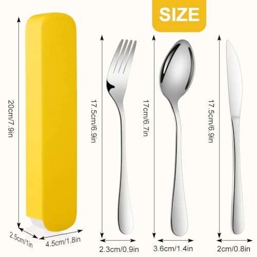 ABOHU Cutlery Set with Portable Pouch Case, 3 Piece Stainless Steel Flatware Set, Tableware Silverware Set with Spoon Knife and Fork Set, Mirror Polished, Dishwasher Safe - Yellow — view 2