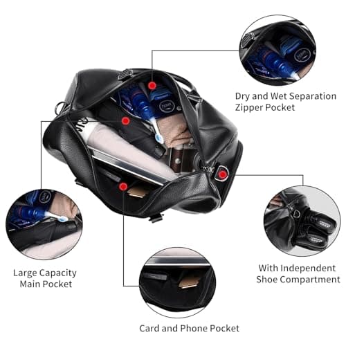 Lumavox Cabin Bag 40x20x25 Underseat Travel Duffel Bag,Leather Hand Luggage Bag Overnight Weekend Man Bag for Men with Shoe Compartment,Black — view 5