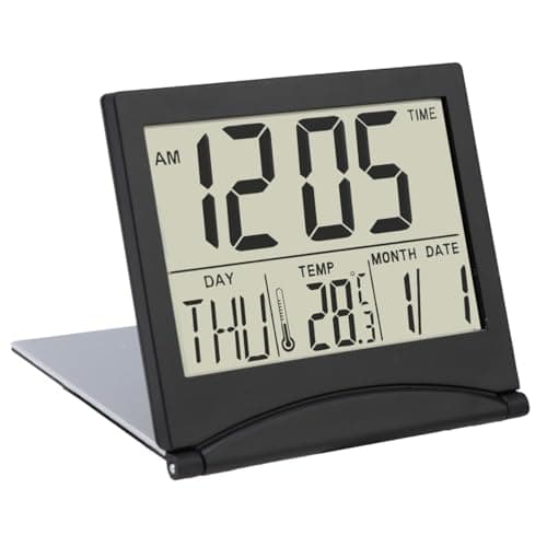 Digital LCD Travel Alarm Clock Small Folding Date Day Calendar Temperature