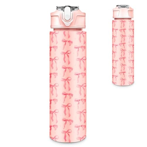 Zetrifoep 750ml Bow Water Bottle, Pink Girls Water Bottle, Reusable Leakproof Bottles, Drinks Bottles for Adults, Girls & Women, Portable Bow Waterbottle for Gym, School, Office & Travel