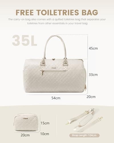 LOVEVOOK Travel Bags Gym Bag for Women, Weekend Hand Luggage Duffel Bag with Shoe Compartment & Wet Pocket for Sports, Waterproof Carry On Holdall for Plane Cabin, Large Hospital Overnight Bags, Beige — view 3
