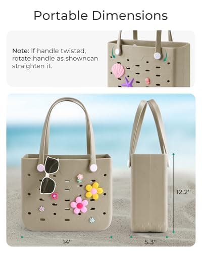 bagsmart Beach Bag for Women, Water-resistant Rubber Tote Bag with DIY Accessories and detachable wet pocket, Sandproof Vacation Essentials for Summer Swim Cruise Pool — view 4