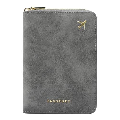 ILIYAH RFID Anti-Theft Passport Wallet Holder - Waterproof PU Leather Family Travel Document Organizer with Safe Zipper (Grey)