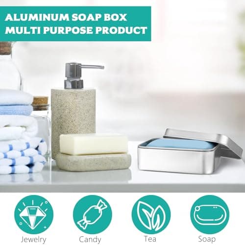 Tenbrachian 2 Pcs Travel Soap Cases, 150 ML Aluminum Soap Box, Soap Travel Case, Metal Soap Box, Soap Container, Leakproof Soap Dish Holder, Soap Tin with Draining & Lid(Rectangular) — view 5