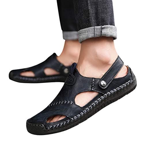 Summer Men'S Casual Leather Sandals, Outdoor Beach Shoes Leather Outdoor Hiking Sandals Closed Toe Casual Walking Sandals Beach Summer Sandals For Hiking Trekking Breathable Travel Slippers — view 6