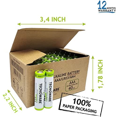 Tecnoware Power Systems - 40 AAA Ultra Alkaline Batteries, 1,5V, Long-Lasting Energy, Safe Nylon Closure, Versatile for Toys & Controllers, Eco-Friendly Packaging, White, AAA, Pack of 40 — view 3
