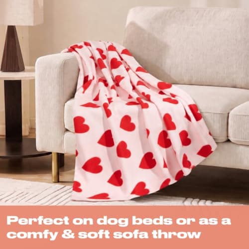 Dreamscene Fleece Blanket Hearts, Gifts for Women Super Soft Cosy Warm Polar Throws for Sofas Bed Couch Settee Travel Fluffy Blanket Single Bed Throw All Seasons, Pink/Red - 120 x 150cm — view 3